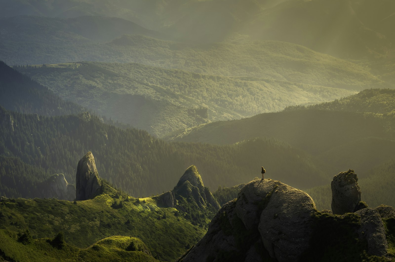 Sunlight pouring into an alpine valley